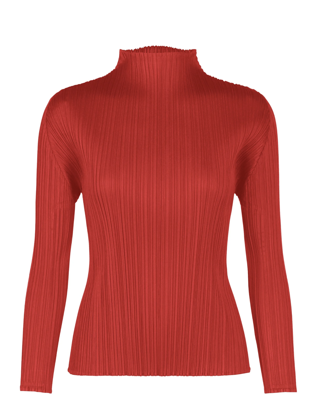 Red ribbed turtleneck sweater on a white background
