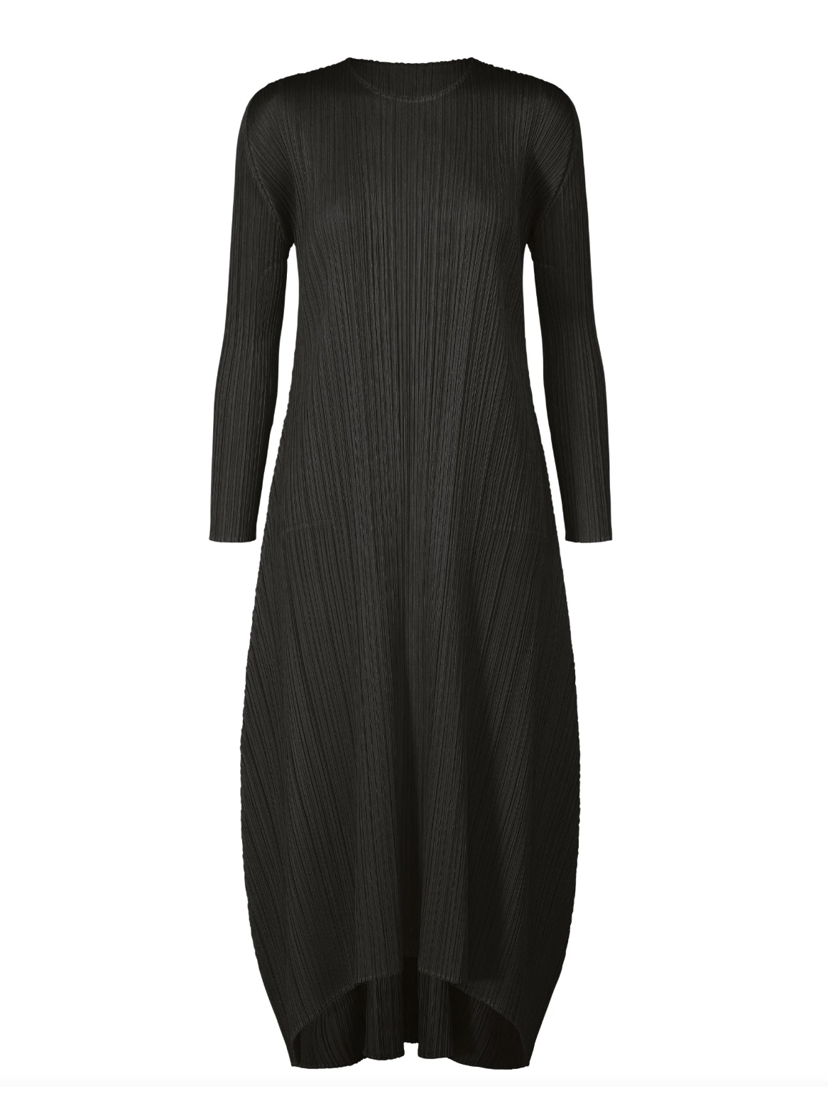 Long sleeved pleated balloon dress, black