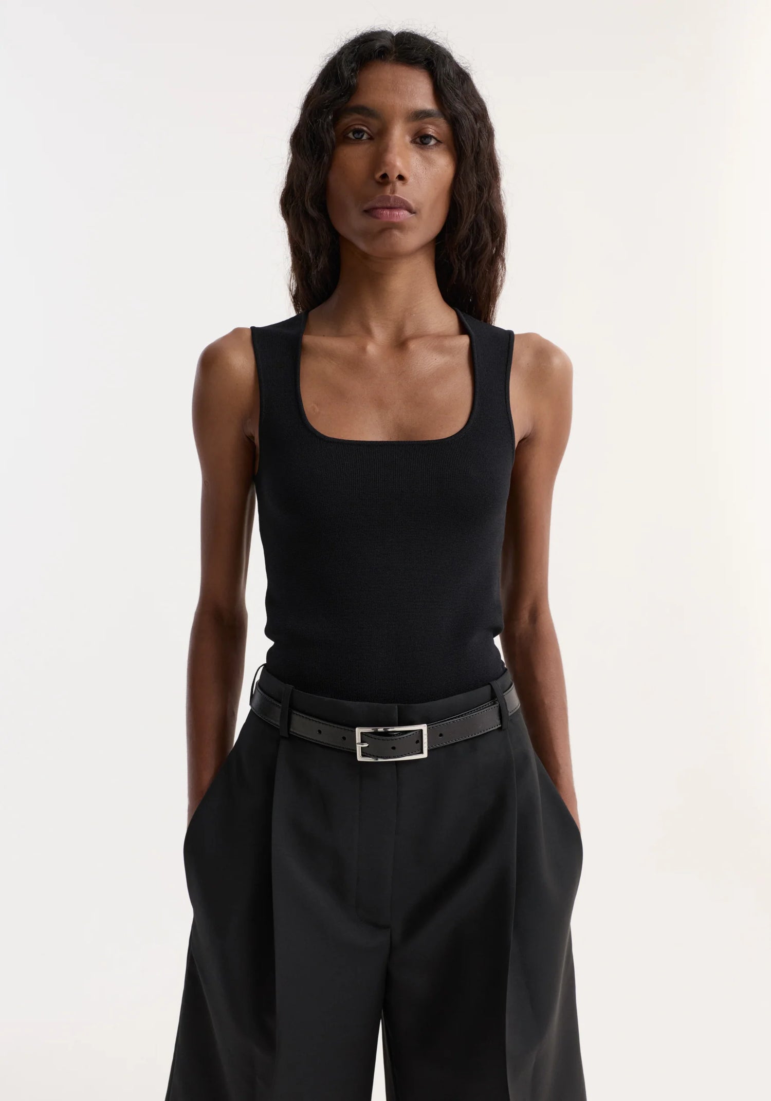 Long knitted bustier top, black