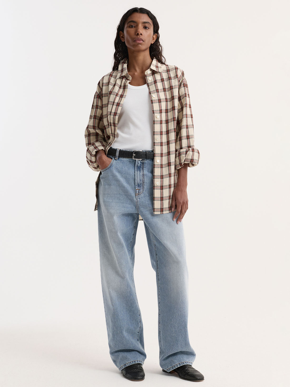 Oversized check shirt, red table check