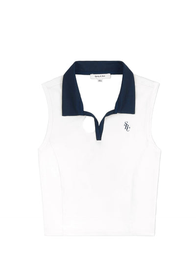 SRC logo sports polo vest, white-navy