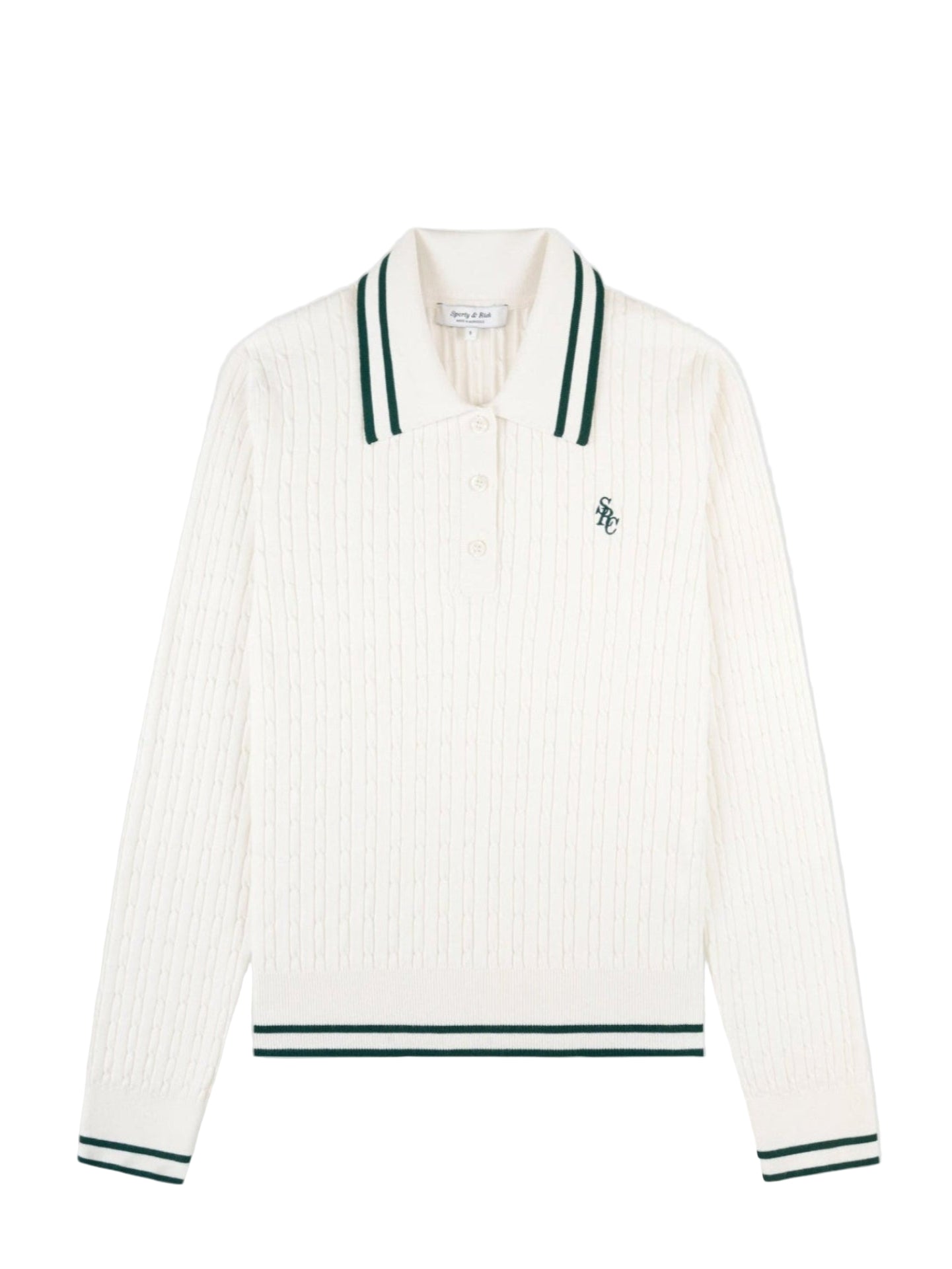 SRC mini cable long-sleeve polo, ecru-forest green