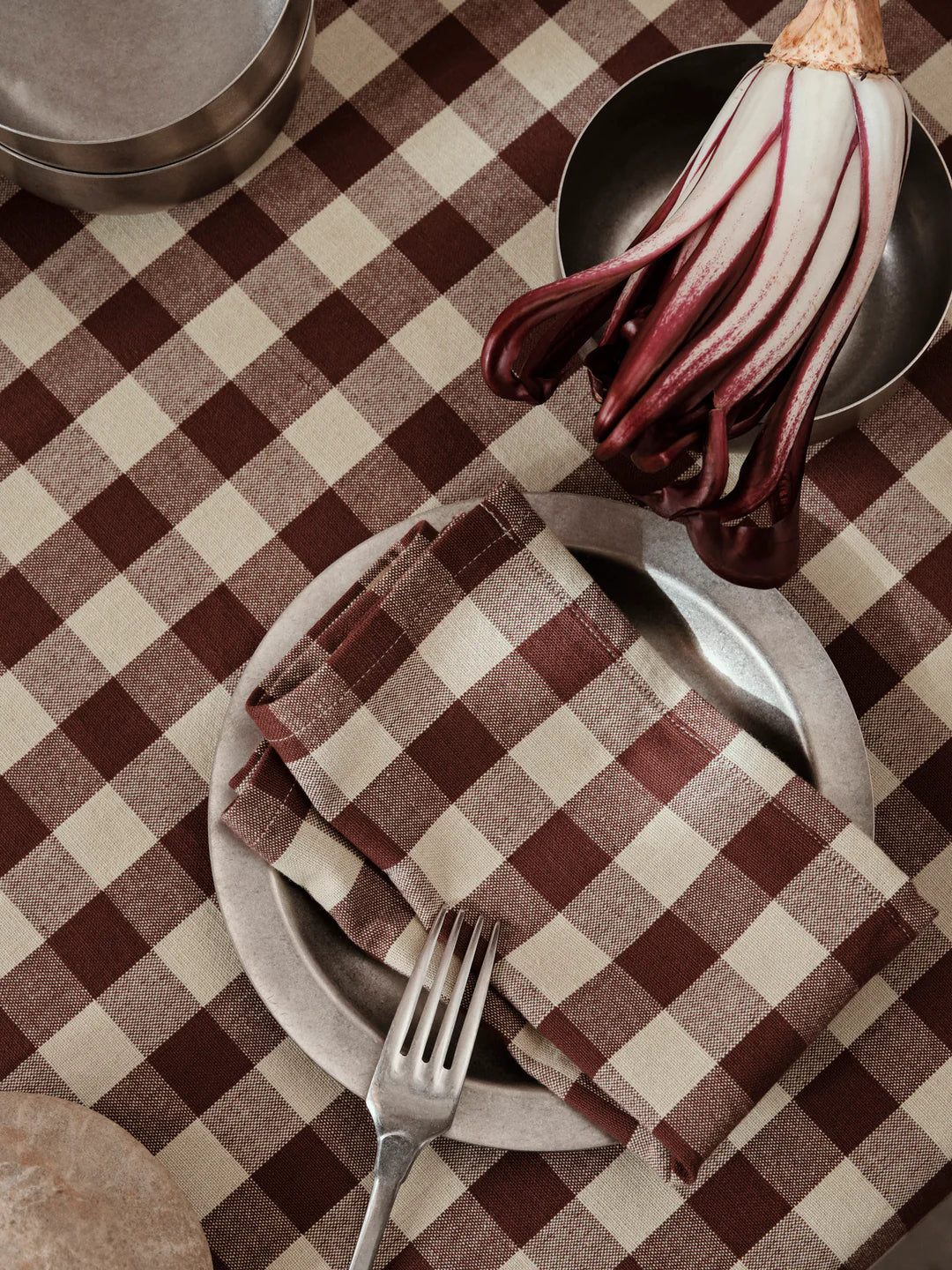 Bothy check table cloth, cinnamon/grey green