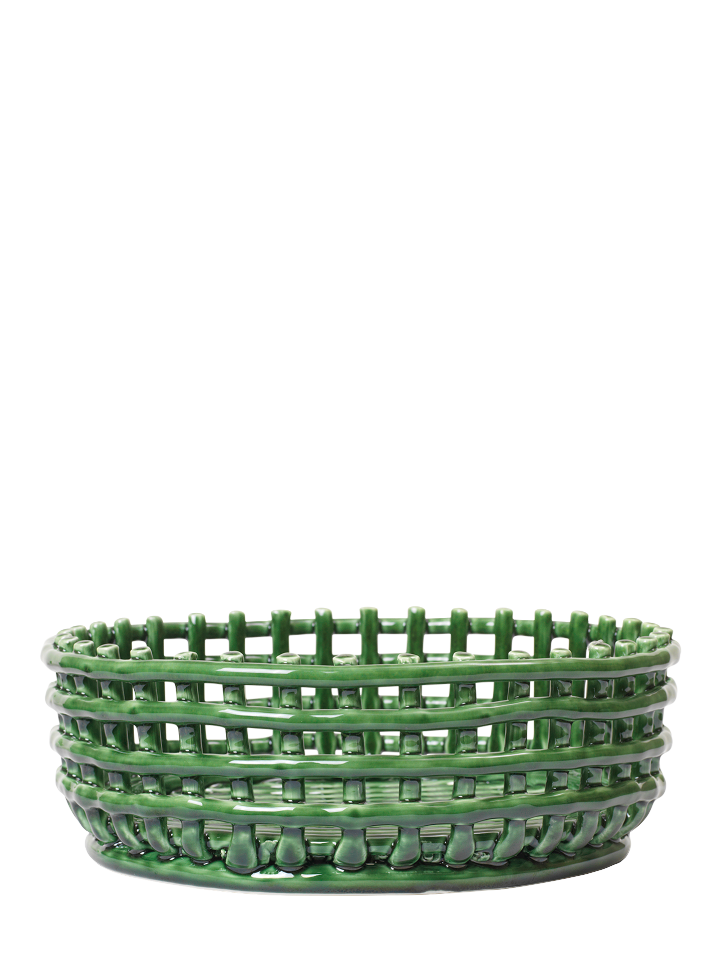 Ceramic basket centrepiece, emerald green