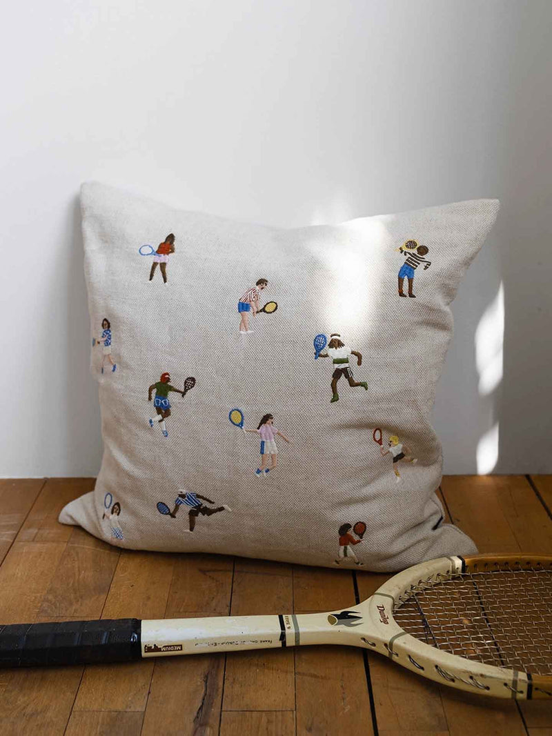 Tennis embroidered square cushion cover (50 x 50 cm)