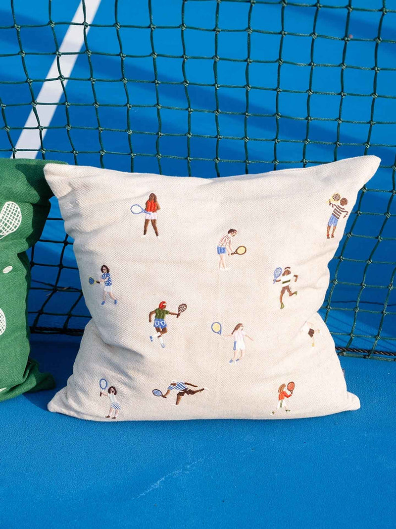 Tennis embroidered square cushion cover (50 x 50 cm)