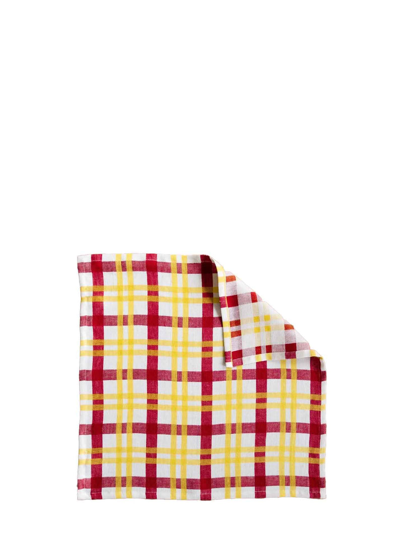 Grid woven tea towel, yellow-red