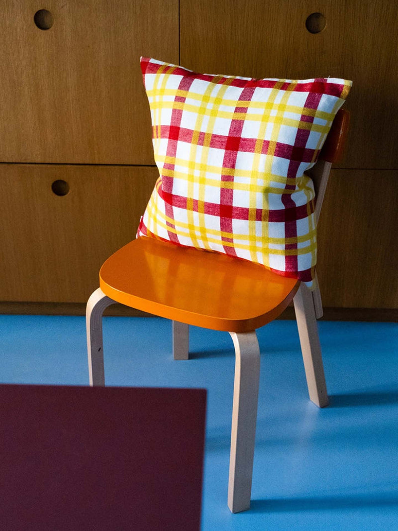 Grid woven square cushion cover, yellow-red (45 x 45 cm)