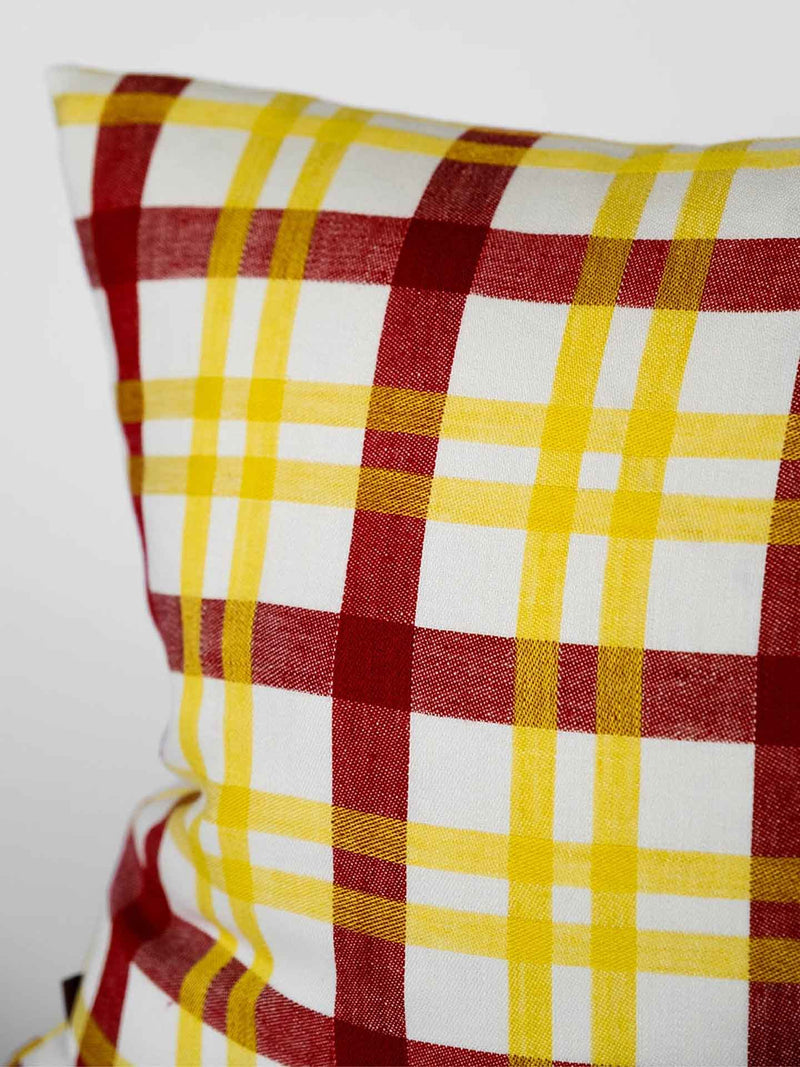 Grid woven square cushion cover, yellow-red (45 x 45 cm)