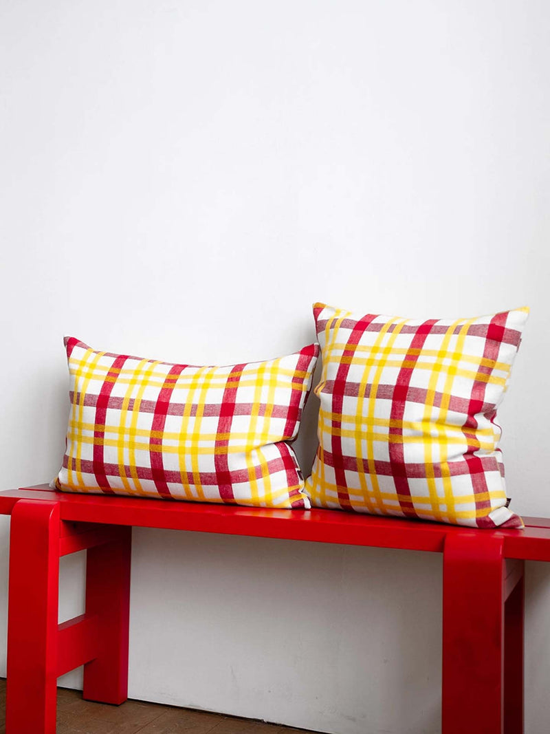 Grid woven cushion cover, yellow-red (40 x 60 cm)