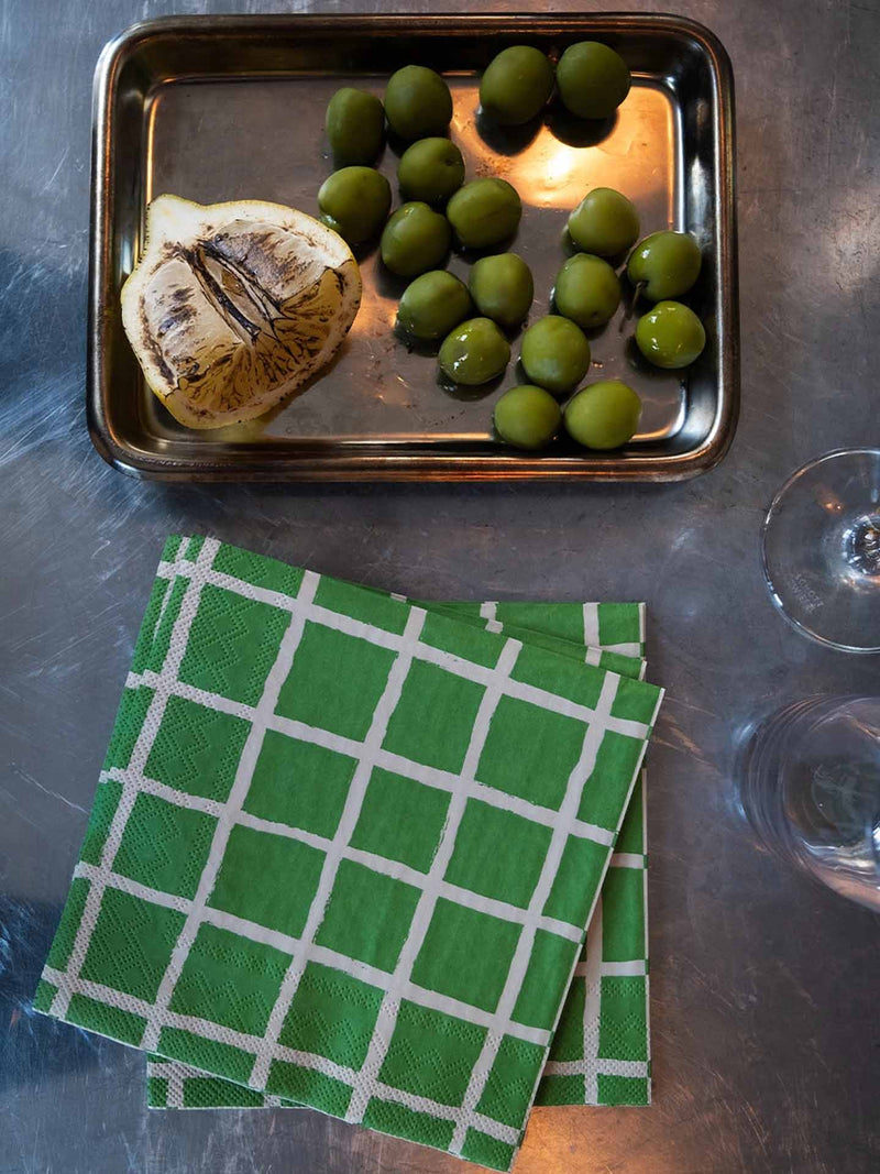 Rutig paper napkins, green-beige