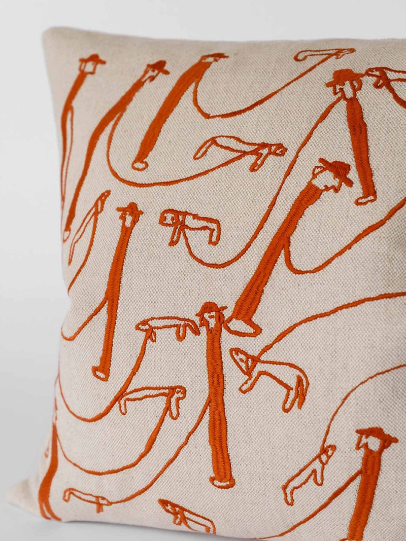 Dog walk embroidered square cushion cover (50 x 50 cm)