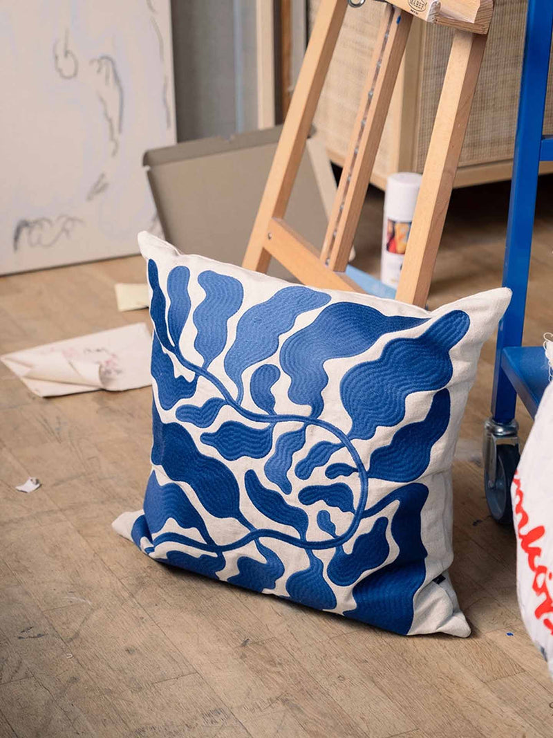 Leaves embroidered square cushion cover (50 x 50 cm)