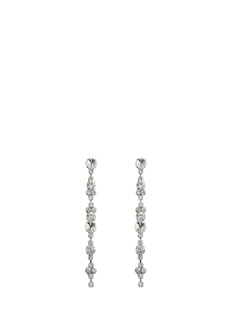 Crystal pendant earrings, silver