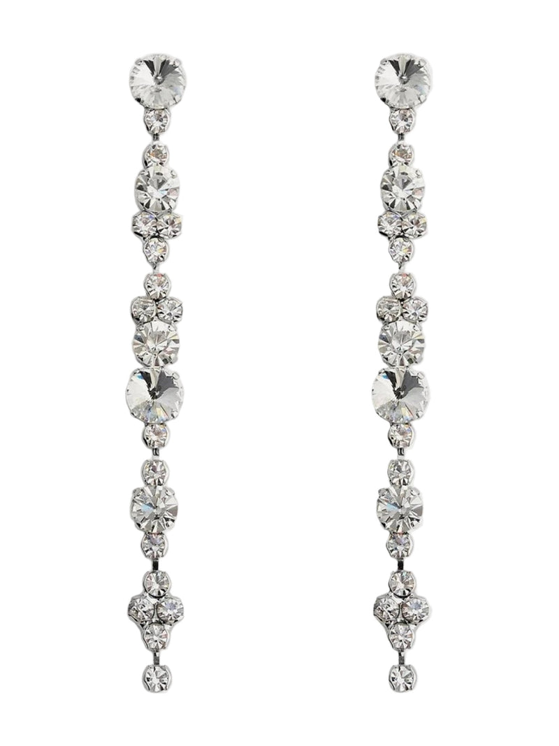 Crystal pendant earrings, silver