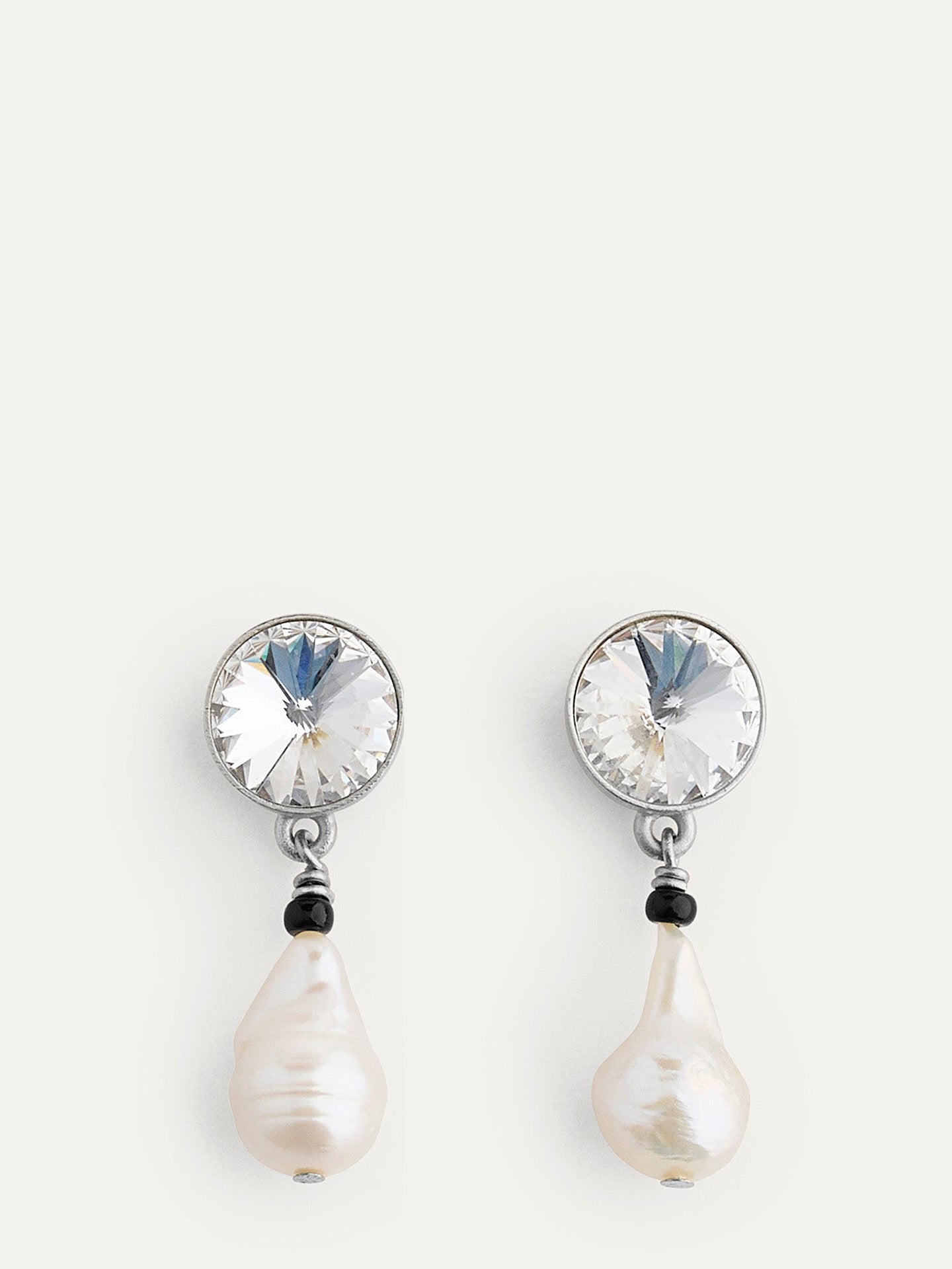 Crystals and baroque pearl pendant earrings, crystal