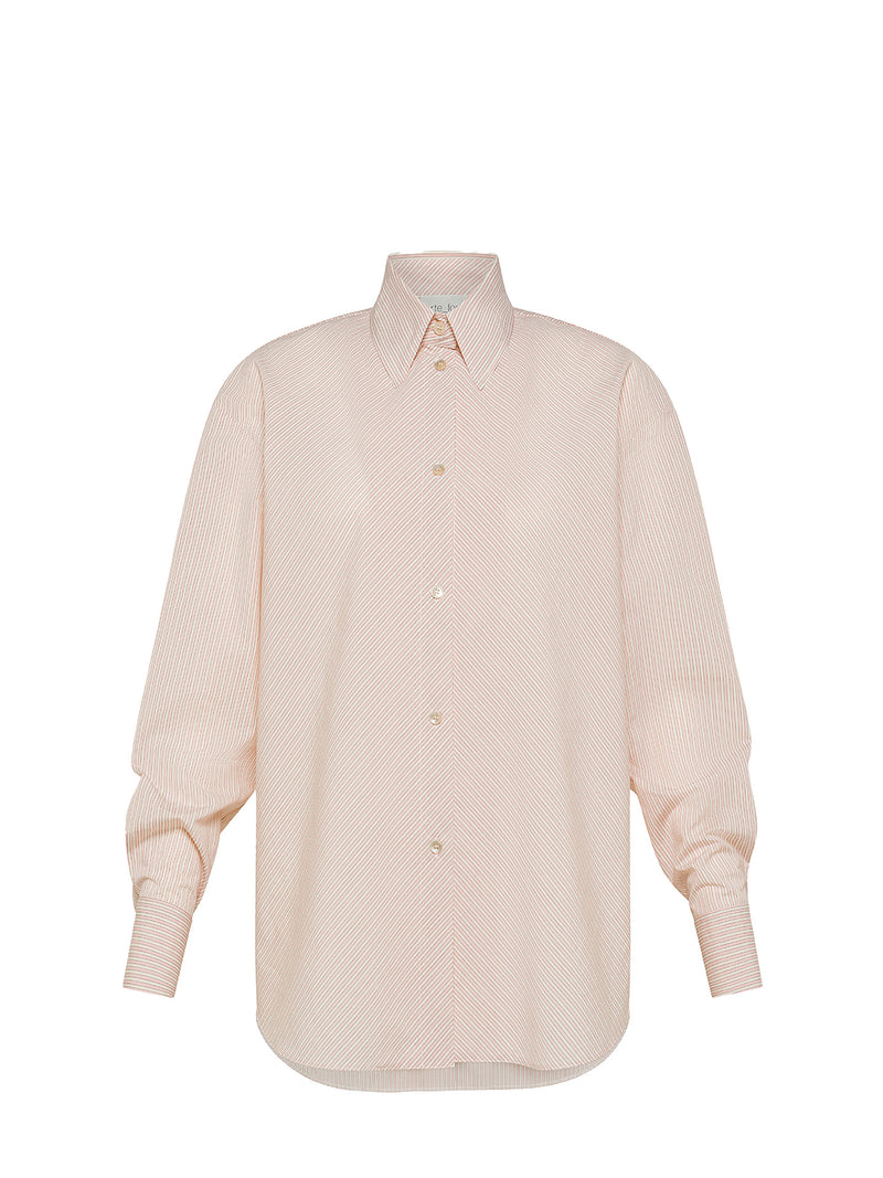 Beige button-up shirt on a white background