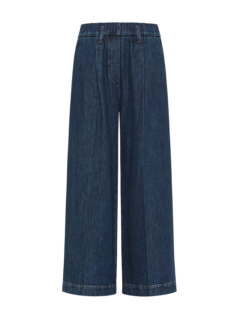 Cavalry denim elastic loose pants, indigo blue