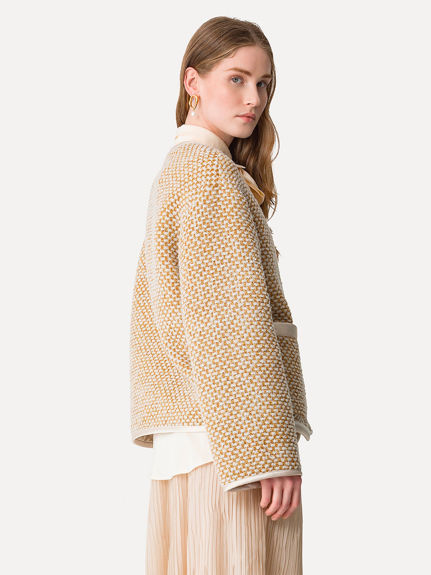 Natte tweed blouson jacket, beige-gold