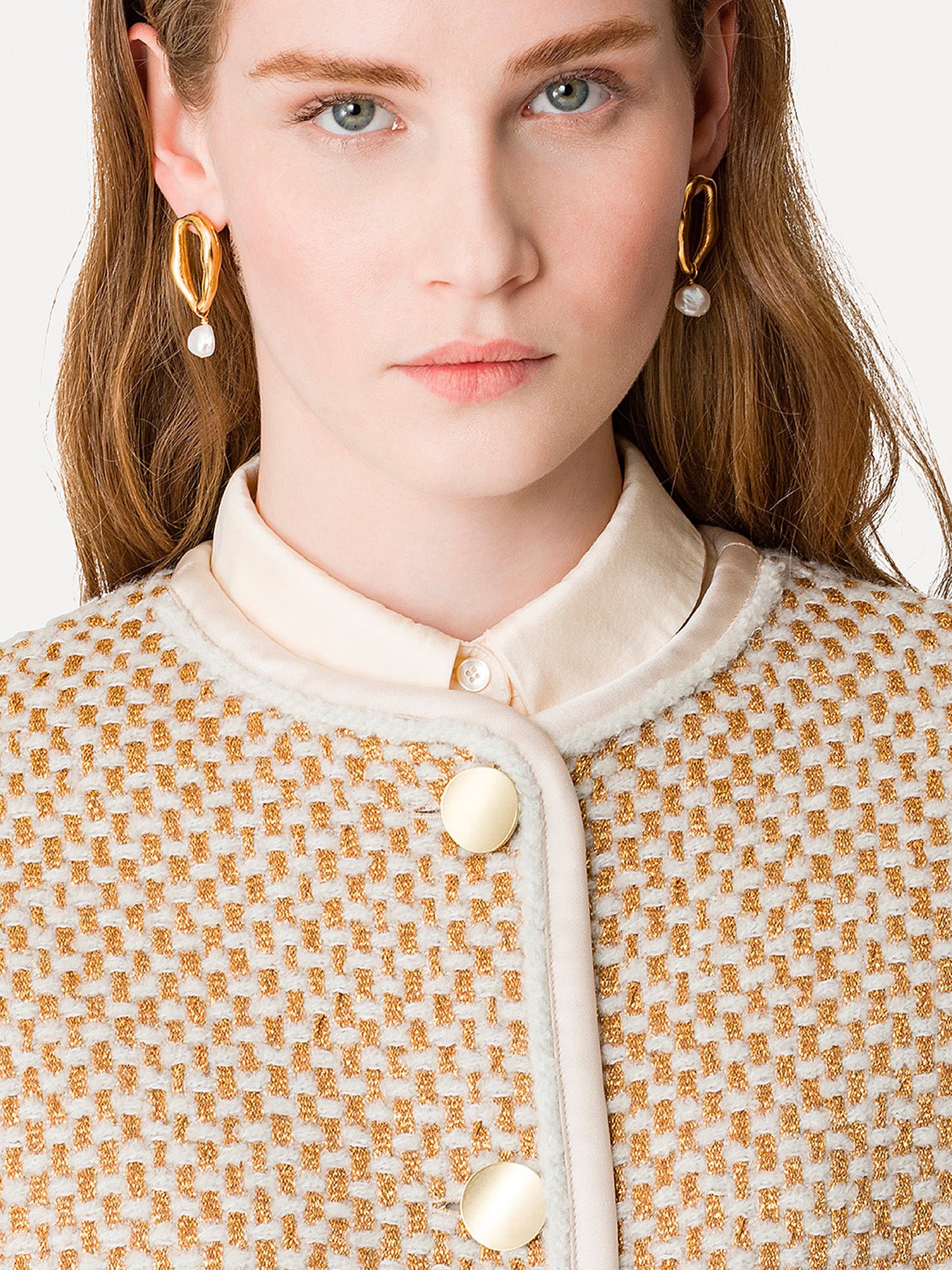 Natte tweed blouson jacket, beige-gold