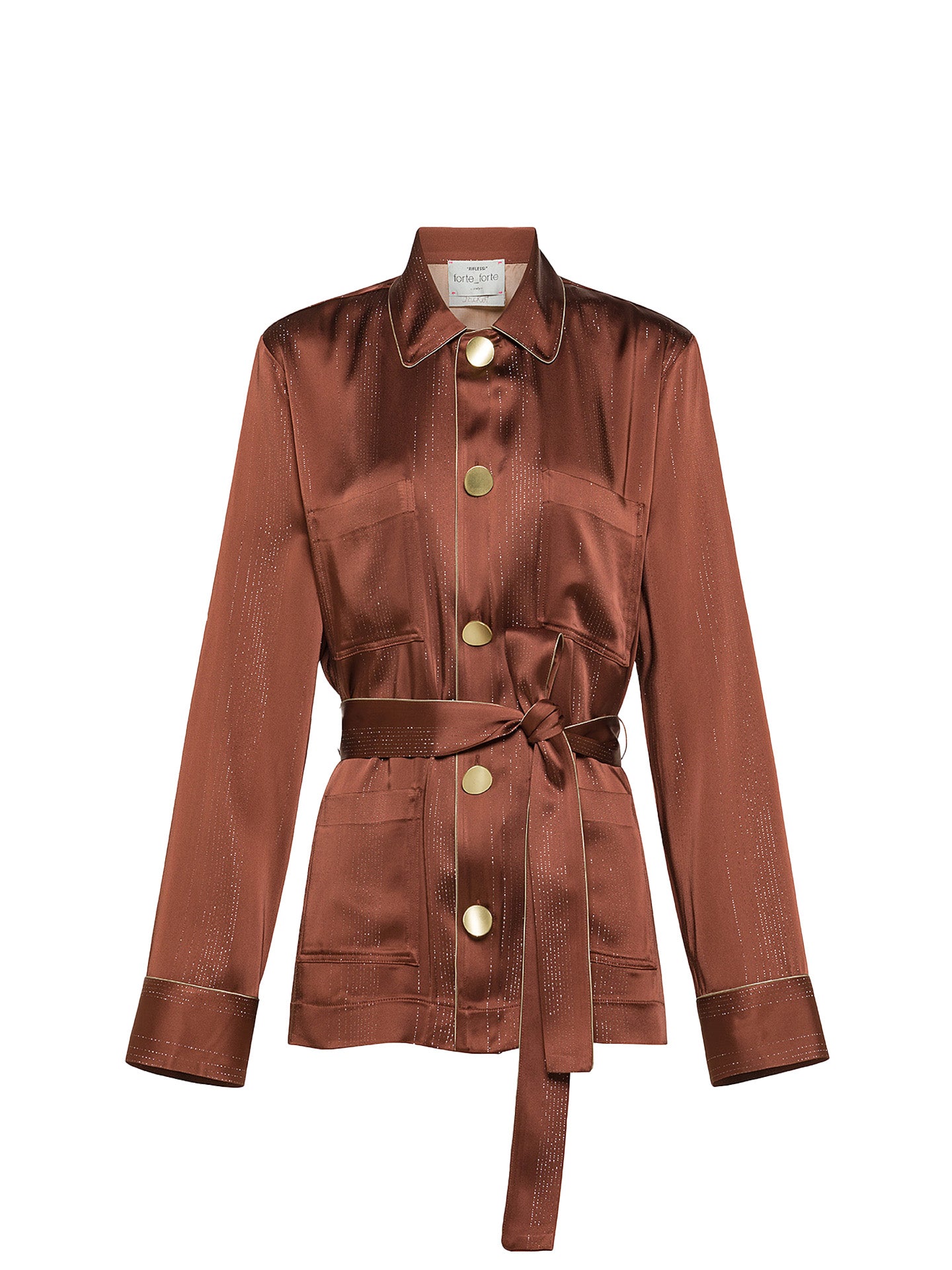 Silver pinstripe satin pyjama jacket, copper