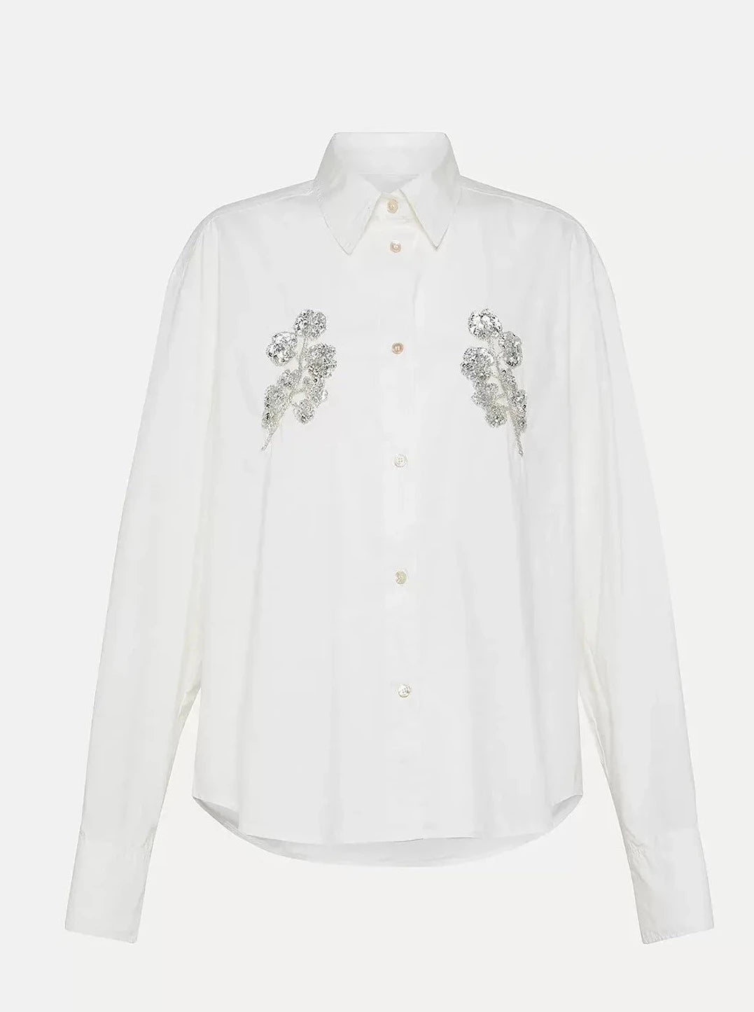 Embroidered cotton popline shirt, white
