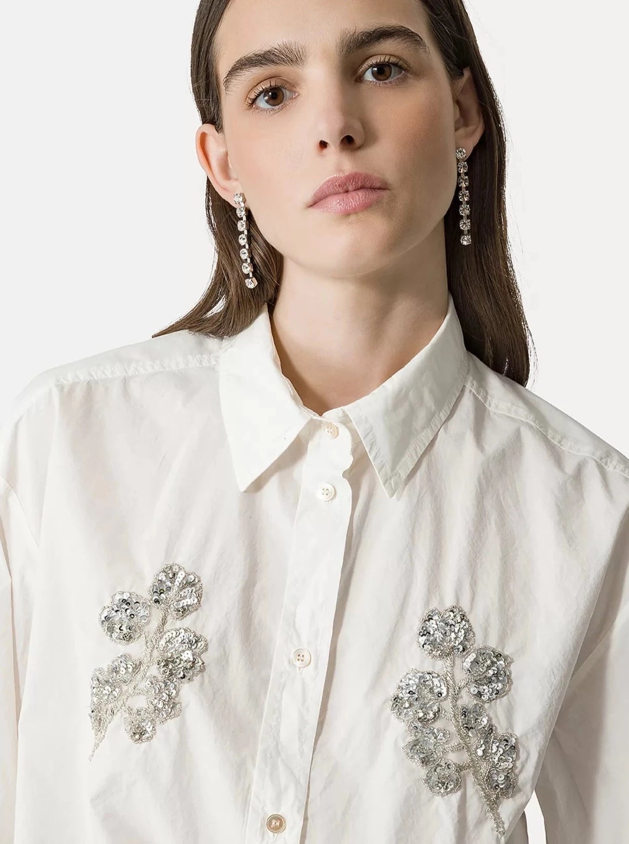 Embroidered cotton popline shirt, white