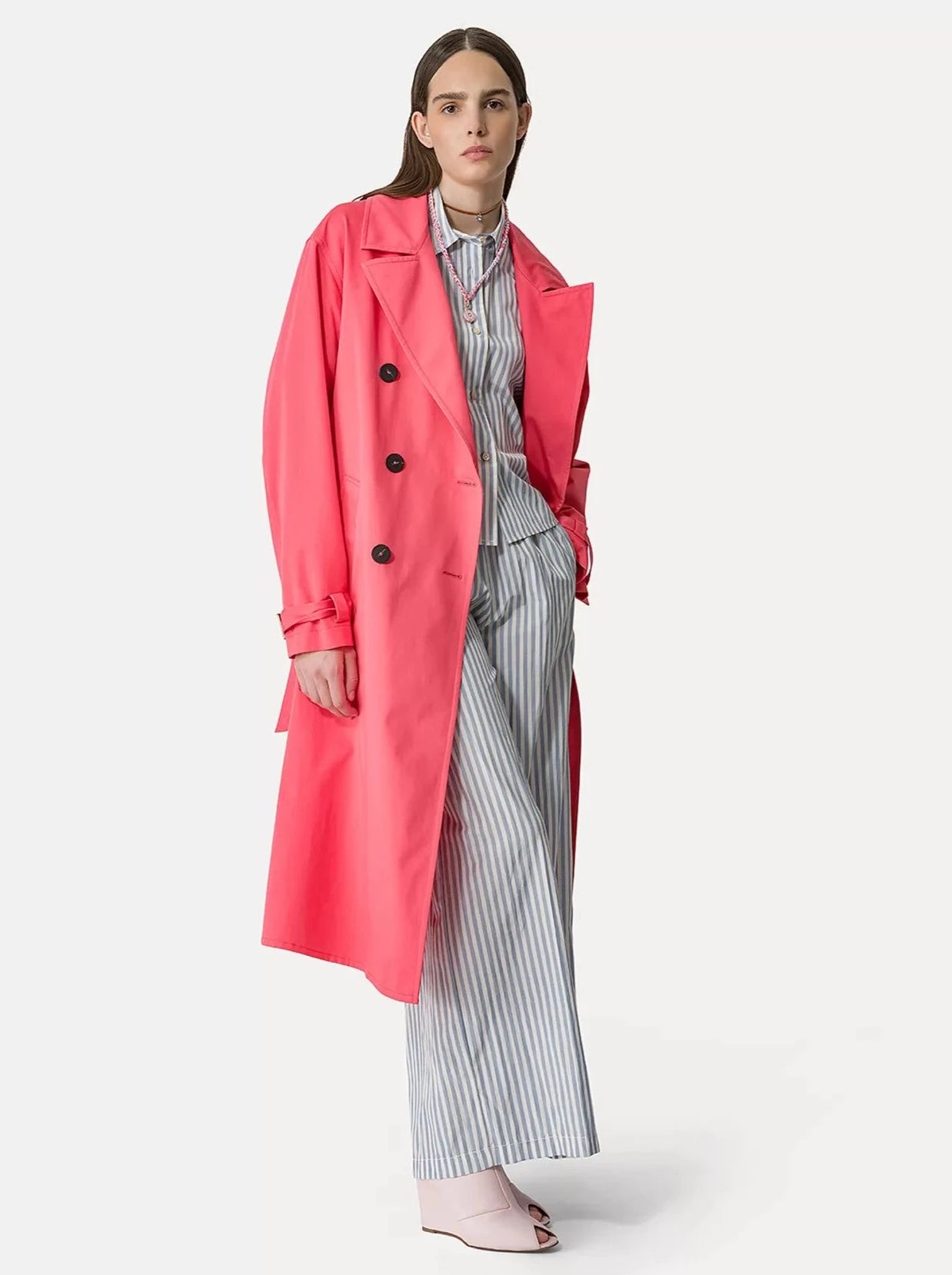 Waterproof gabardine trench, watermelon