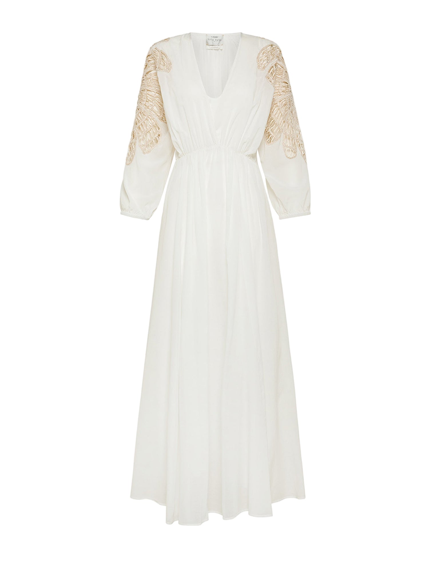 Botanical flower embroidery silk-cotton voile dress, white