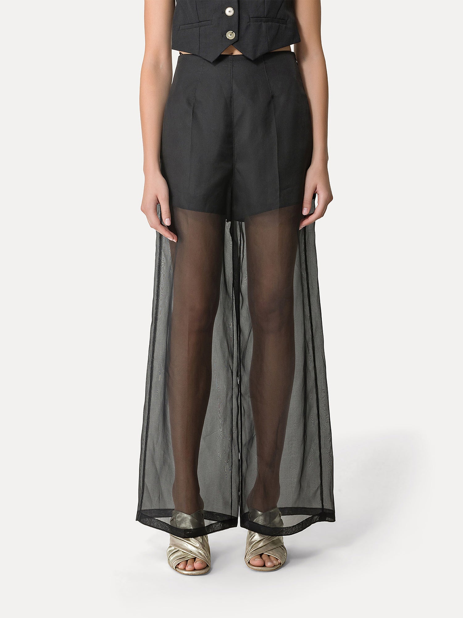 Chic organza silk wide leg pants, black