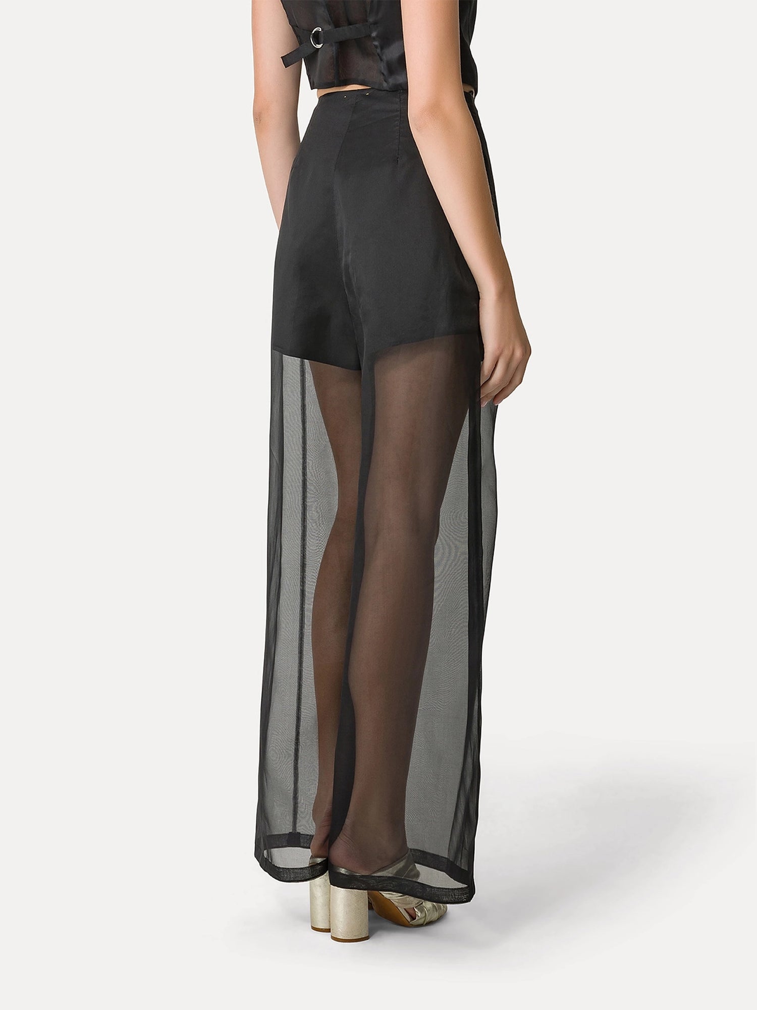 Chic organza silk wide leg pants, black