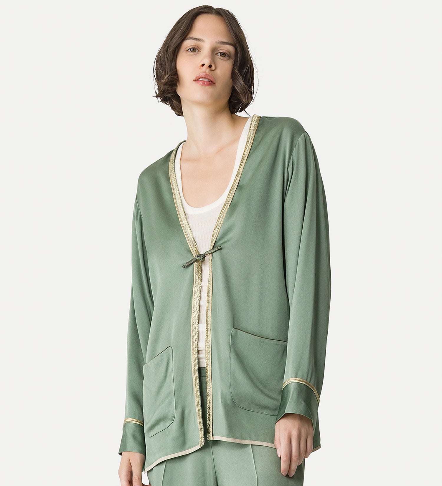 Envers satin shiny tang jacket, light khaki