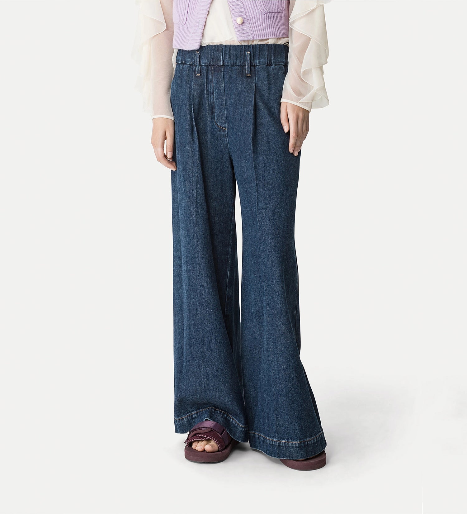 Cavalry denim elastic loose pants, indigo blue