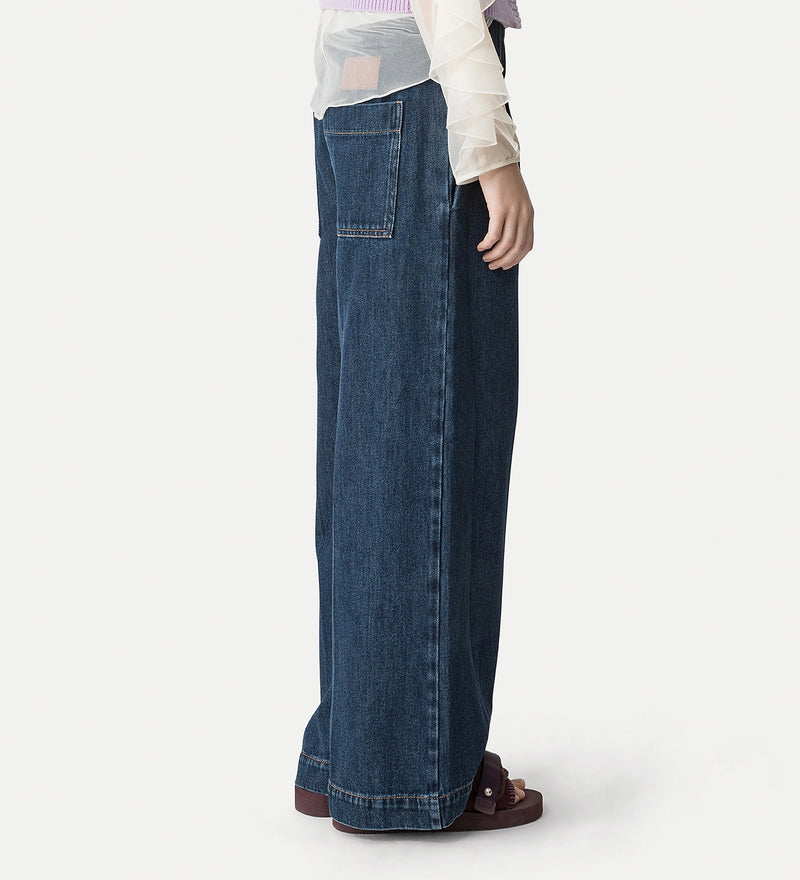 Cavalry denim elastic loose pants, indigo blue