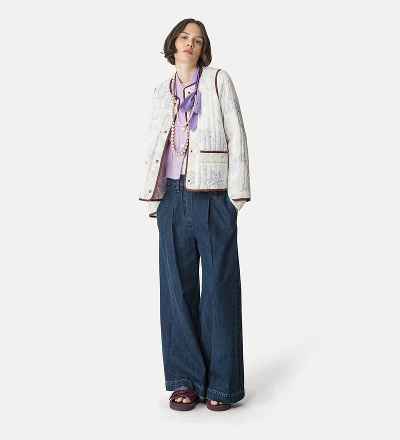 Cavalry denim elastic loose pants, indigo blue