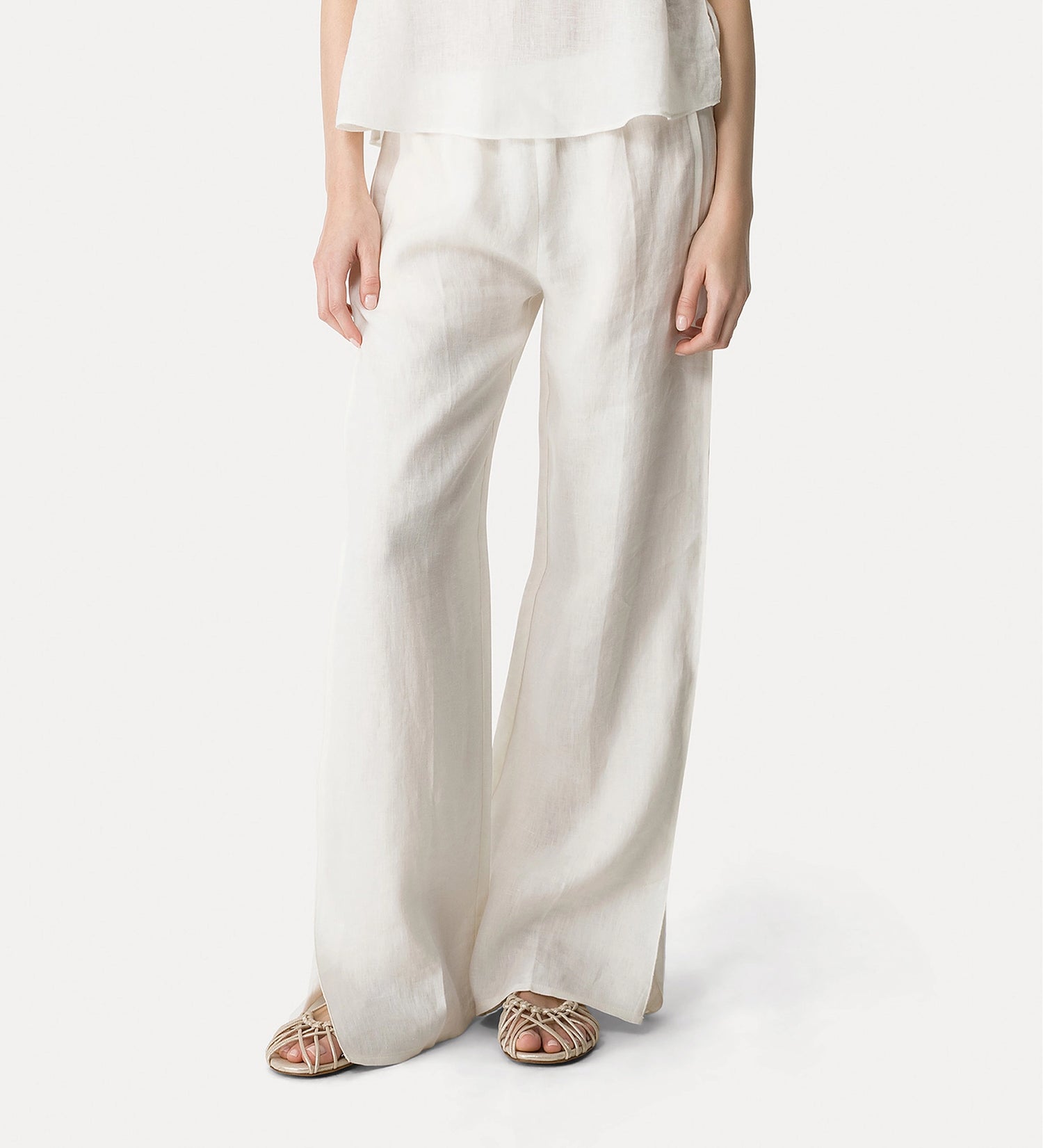 Chic elasticated linen trousers, crystal white