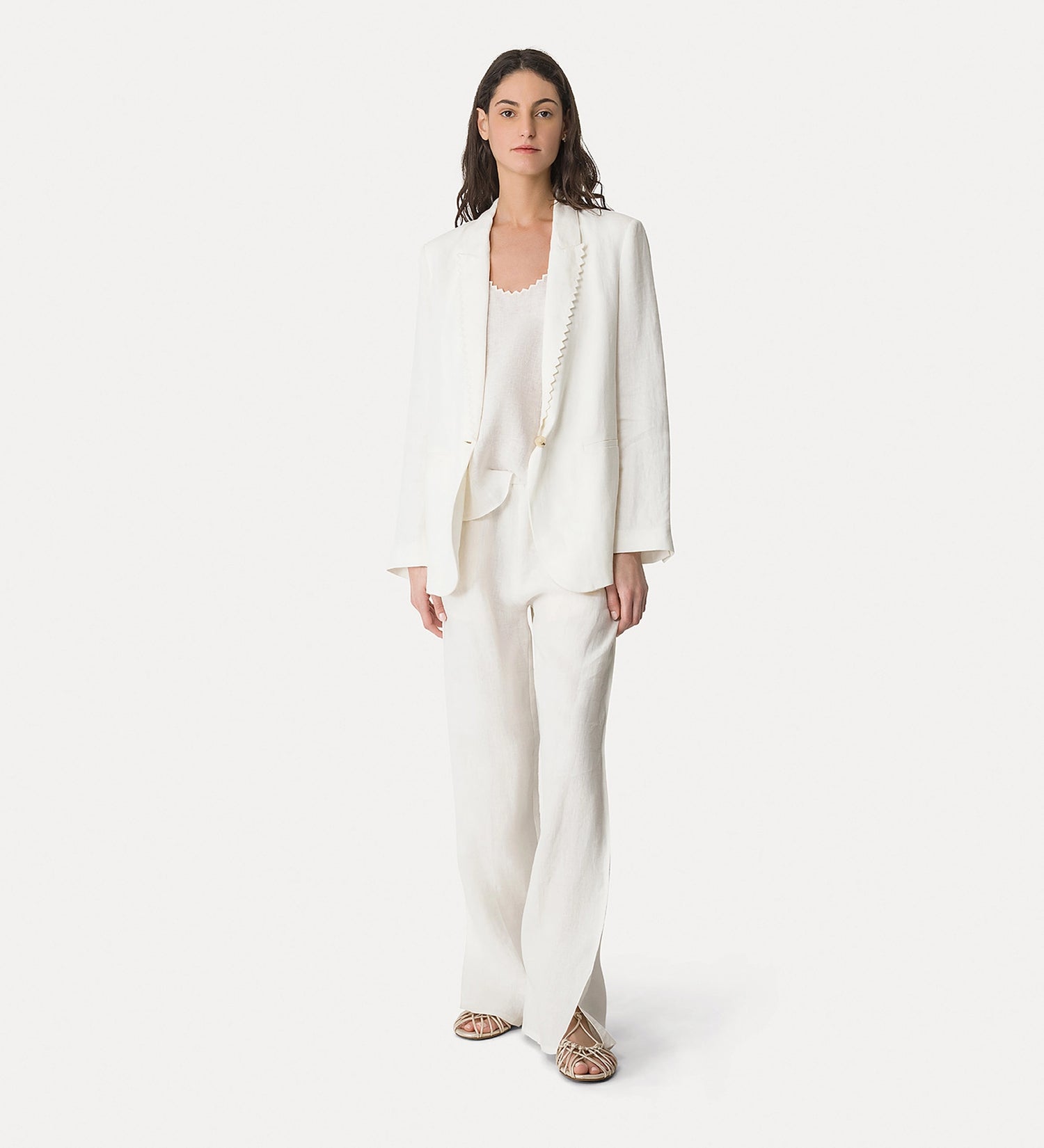 Chic elasticated linen trousers, crystal white
