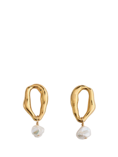 Sculpture earrings, pearl-gold