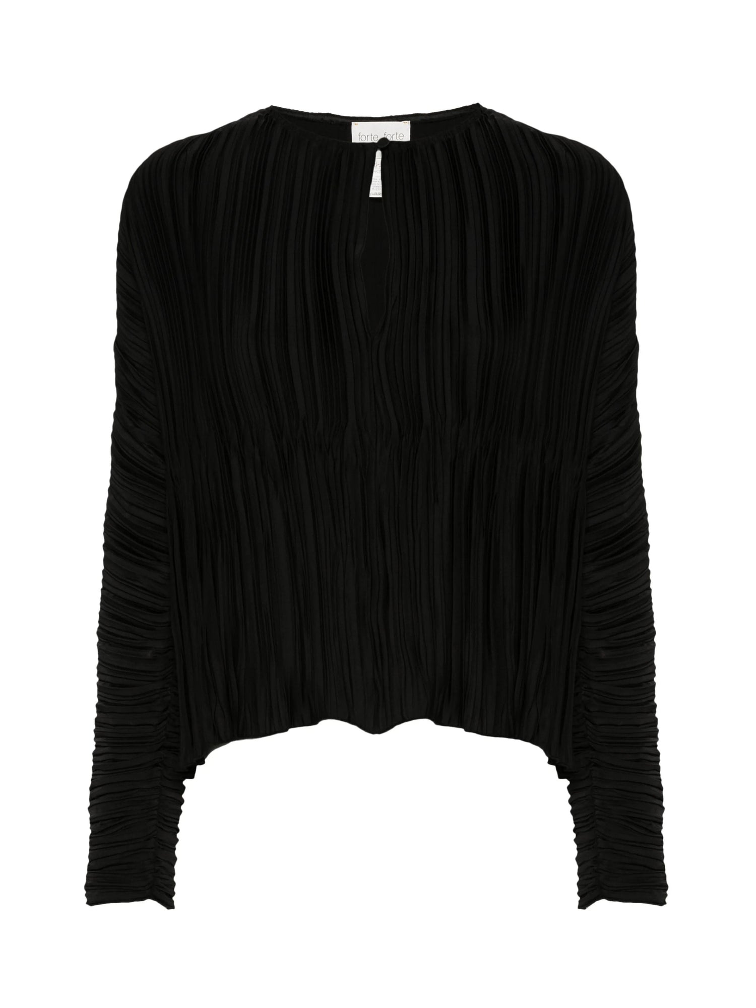 Pliss' poly crepe long sleeves shirt, black