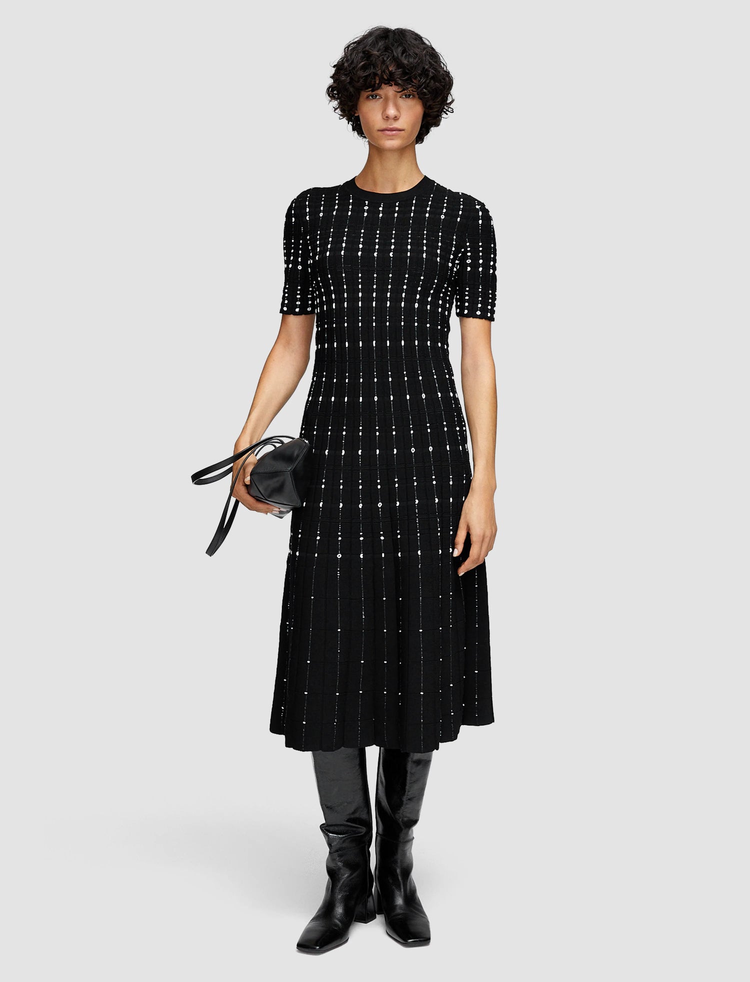 Fragmented Stripes knitted dress, black-white