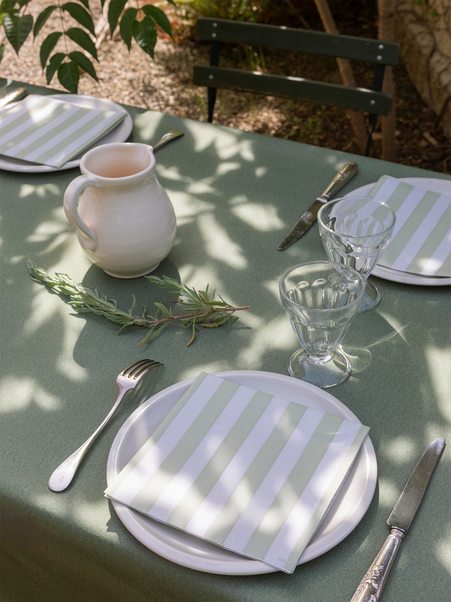 Striped dinner napkin, olive green (40 x 40cm)