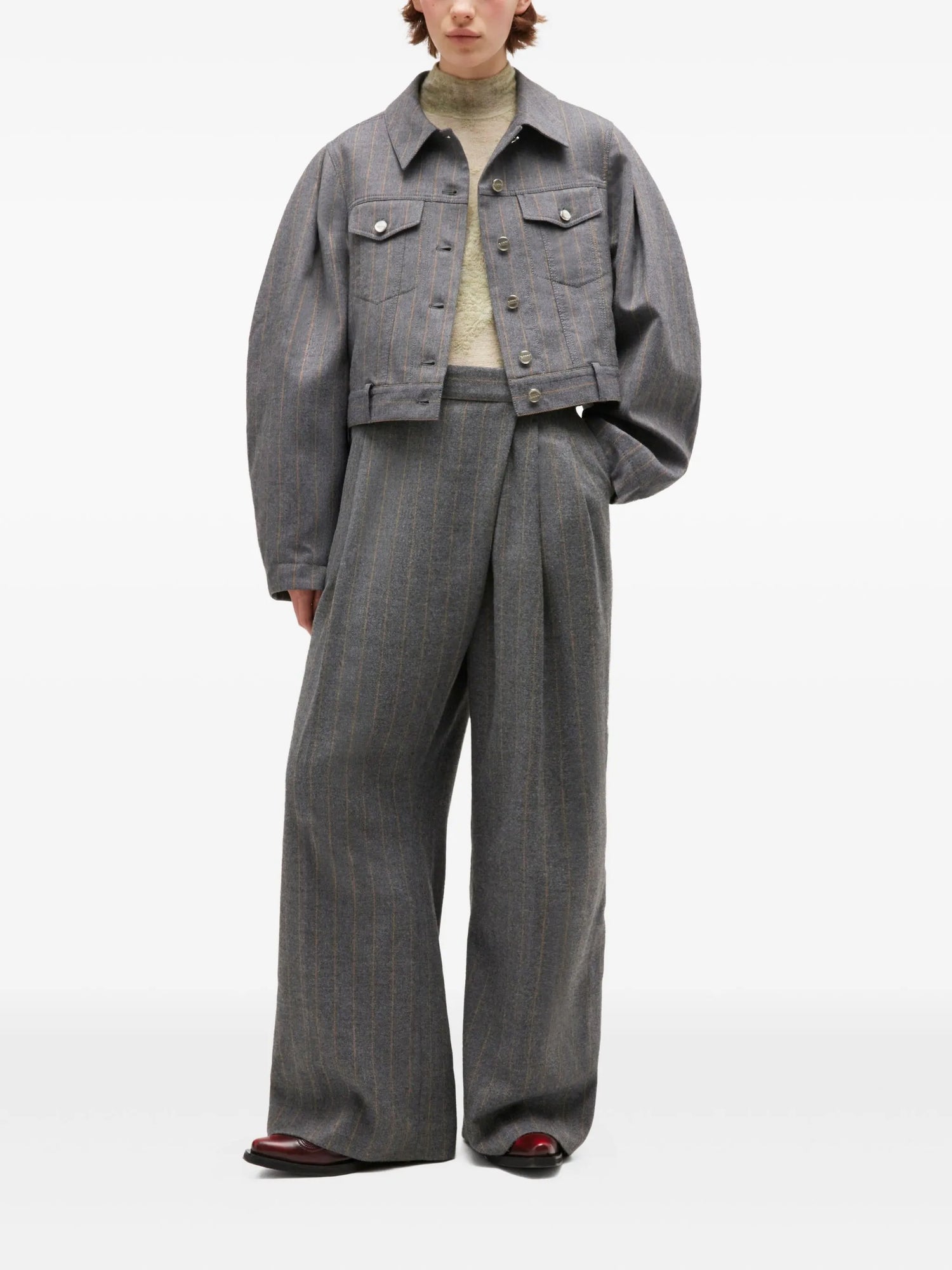 Pinstripe brushed wool cropped jacket, grey