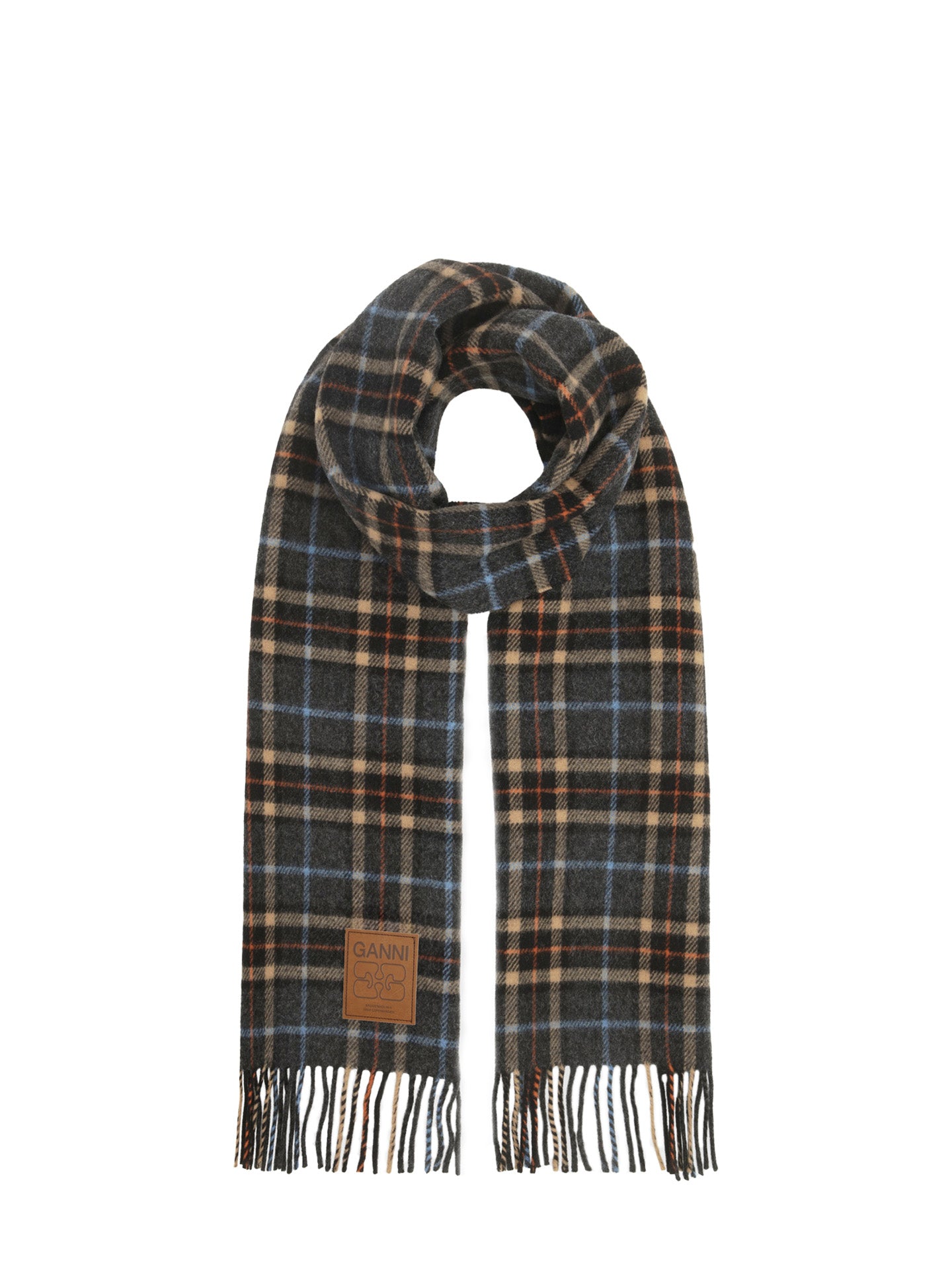 Double face wool check Scarf, charcoal grey
