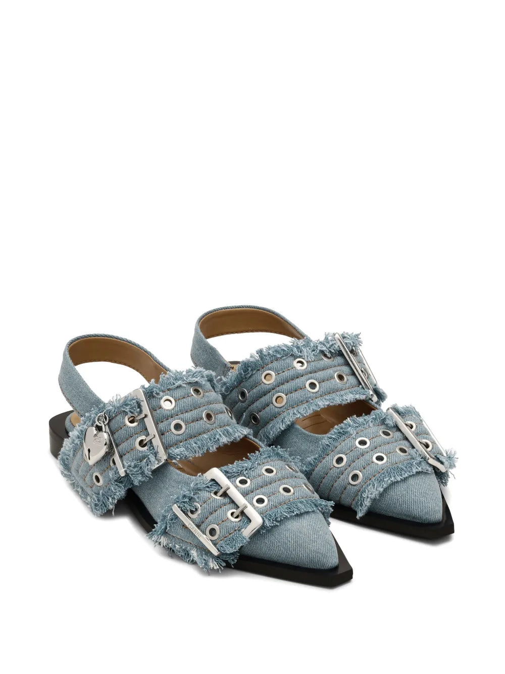 Feminine Buckle Ballerina Charms Denim, faded denim