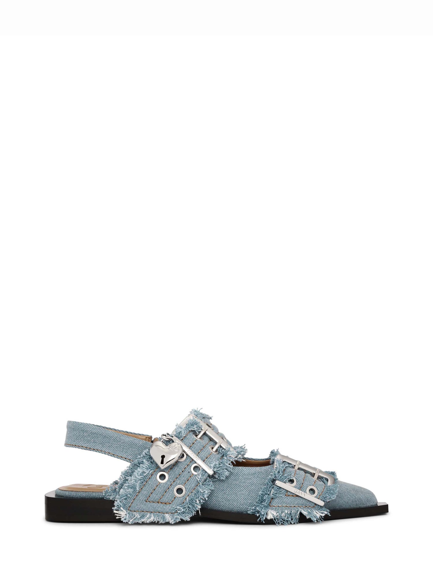 Feminine Buckle Ballerina Charms Denim, faded denim