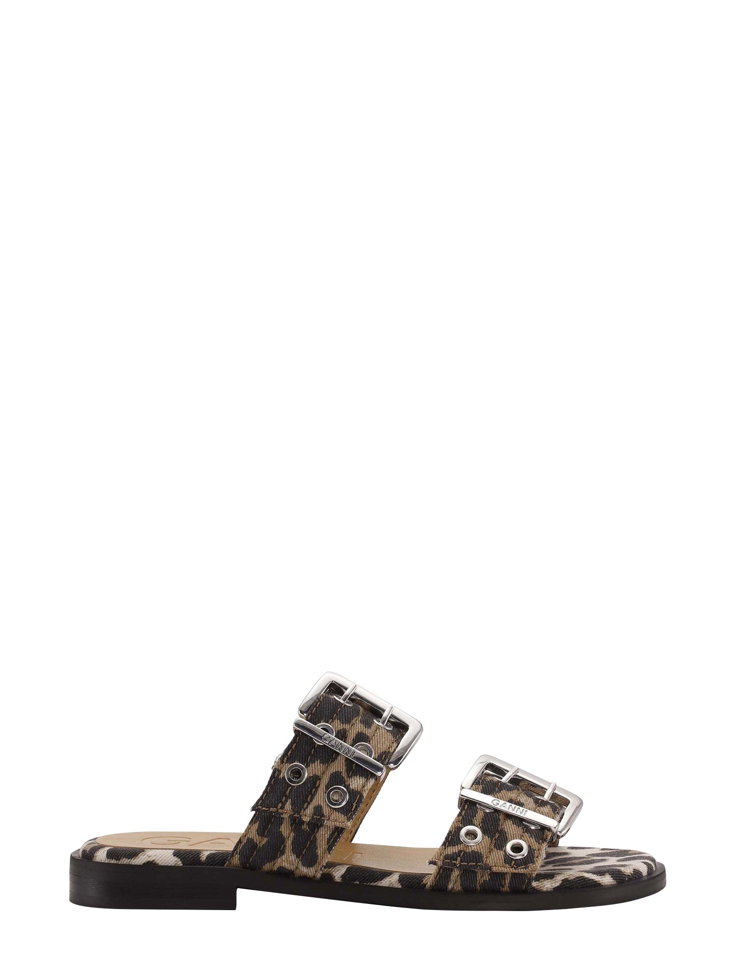 Feminine Buckle Two Strap Sandal Denim Print, leopard
