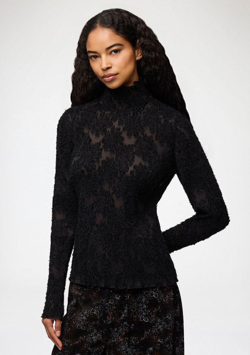 Pleated fil coupe turtleneck, black