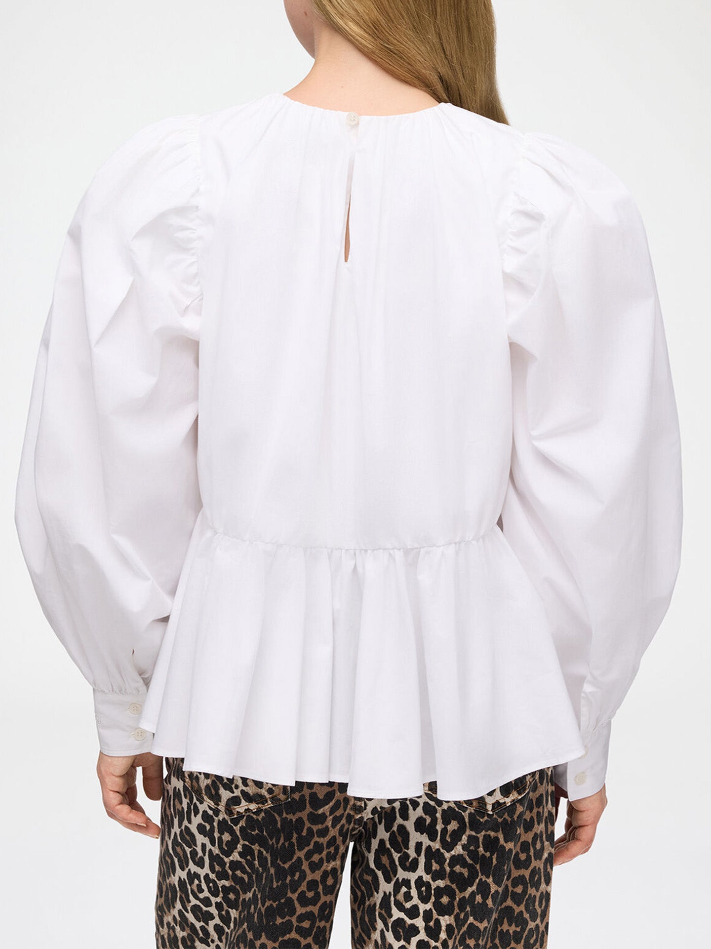Gathered compact poplin peplum blouse, bright white