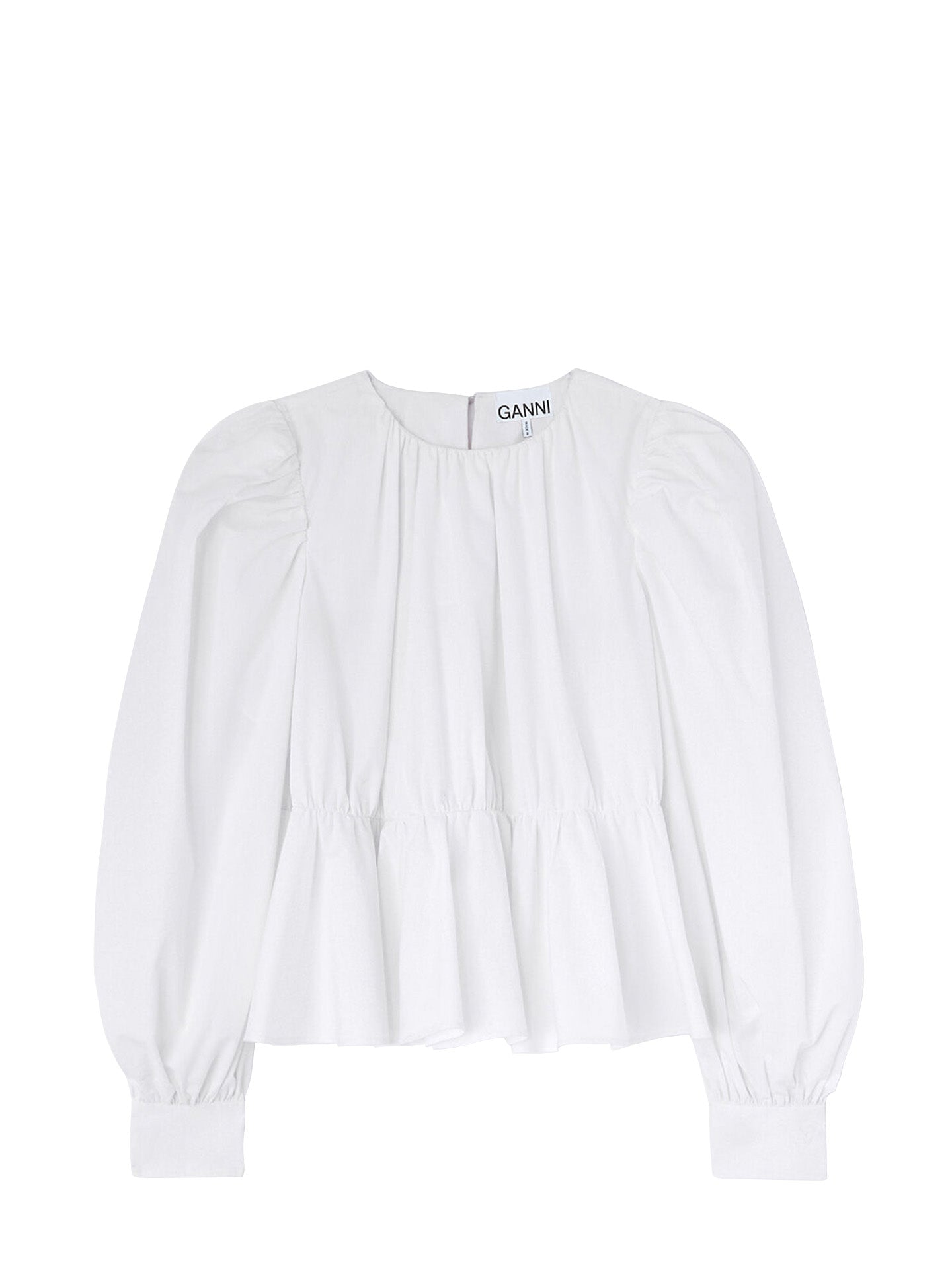 Gathered compact poplin peplum blouse, bright white