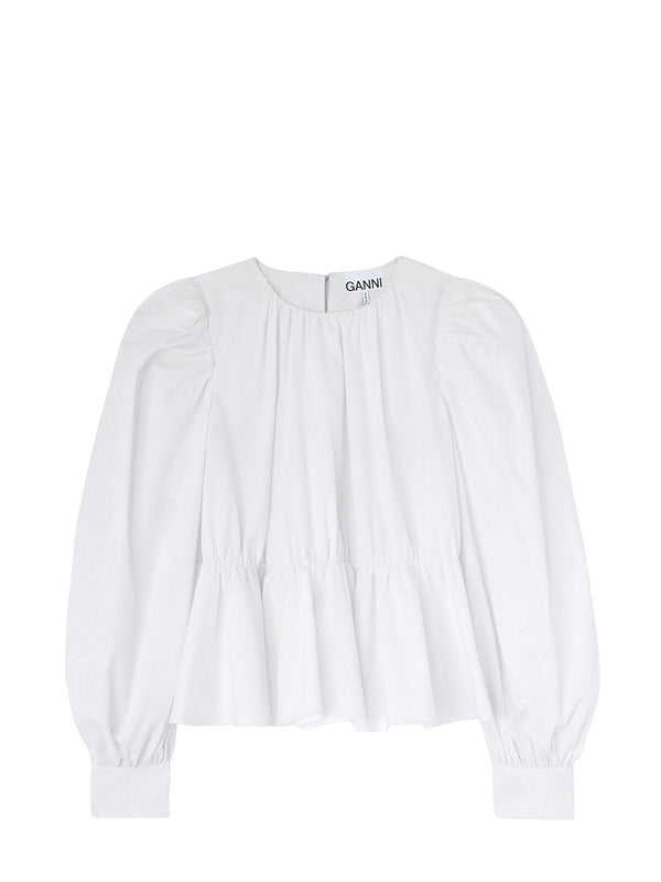 Gathered compact poplin peplum blouse, bright white
